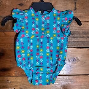 Wrangler Baby Girls' Ruffle Sleeve Bodysuit Teal Geo 0-3 months.‎